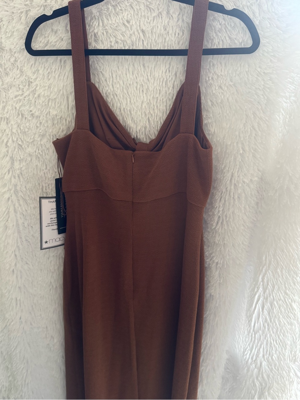 Adrianna Papell Brown Knot-Front Fringe Midi Dress - Picture 3 of 4